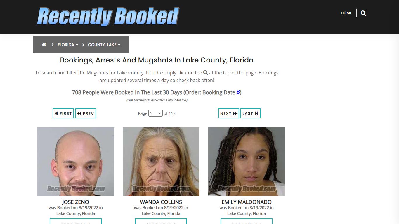 Recent bookings, Arrests, Mugshots in Lake County, Florida